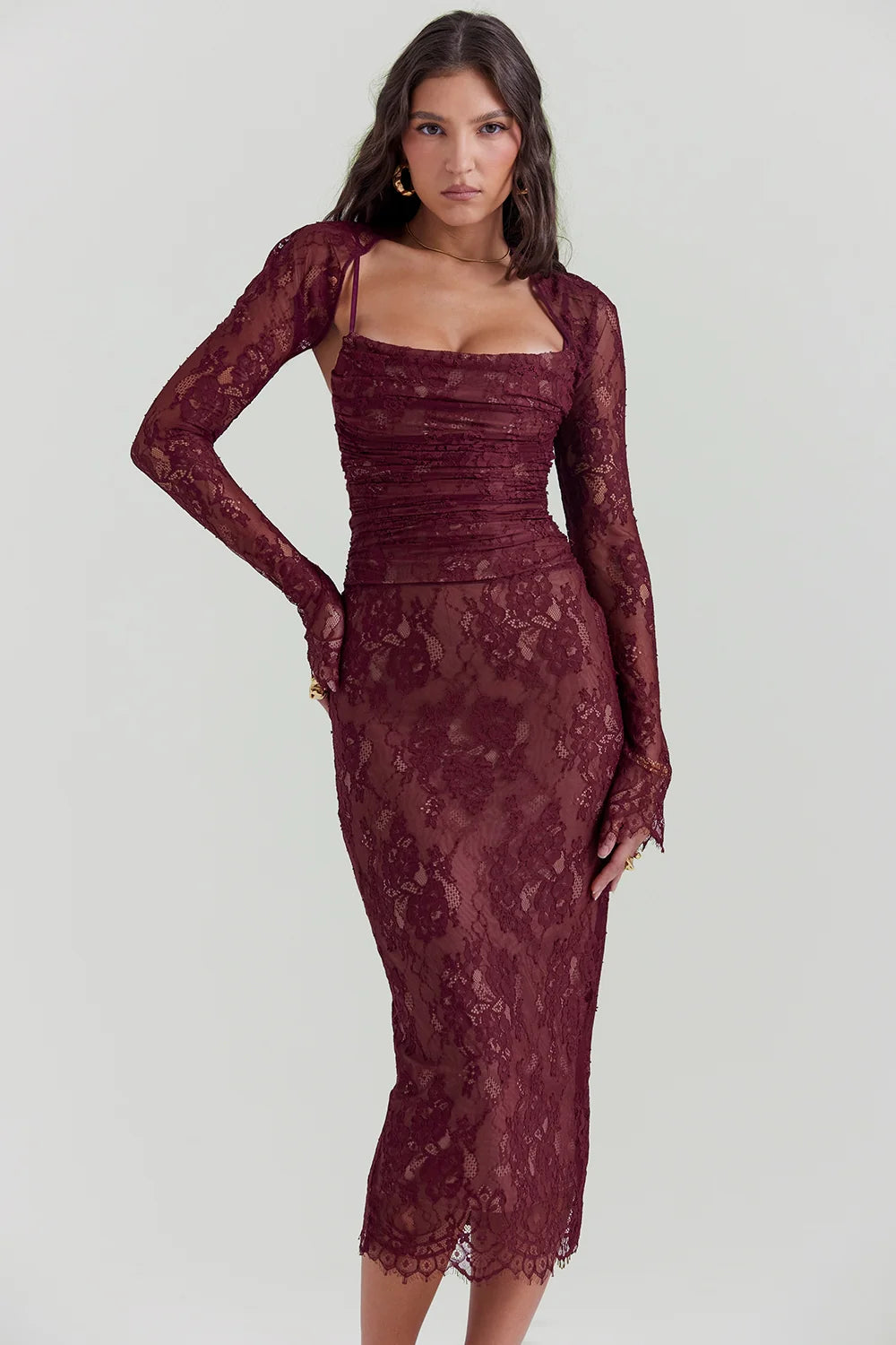 Claret Lace Midi Dress