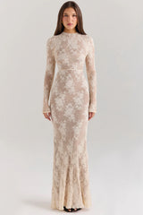 Peach Lace Maxi Dress