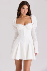 White Cotton Flute Sleeve Mini Dress 15949