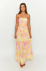 Sinclair-Yellow-Floral-Print-Strapless-Maxi-Dress