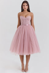 French Rose Tulle Midi Dress Sale