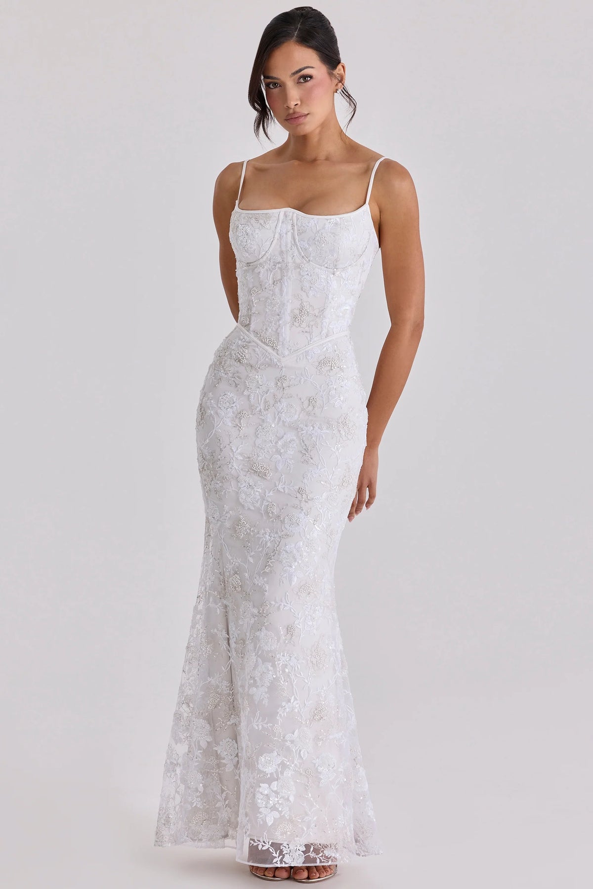 White Hand Beaded Embellished Bridal Gown