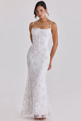 White Hand Beaded Embellished Bridal Gown