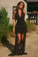 Annelise V Neck Ruffle Maxi Dress Bitter Chocolate