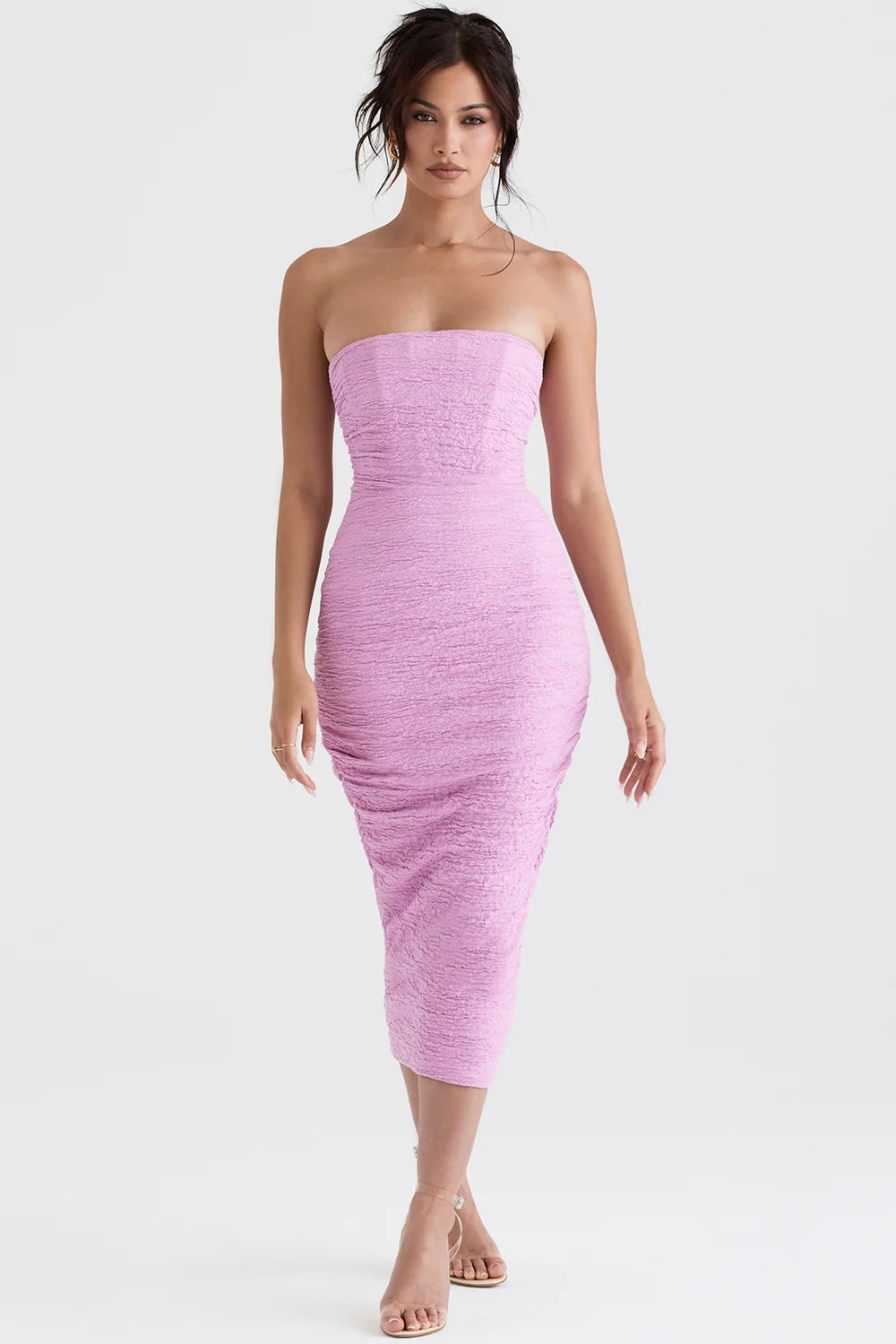 Pink Strapless Corset Midi Dress