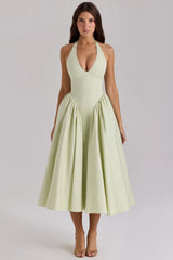 Pistachio Cotton Halter Midi Sundress
