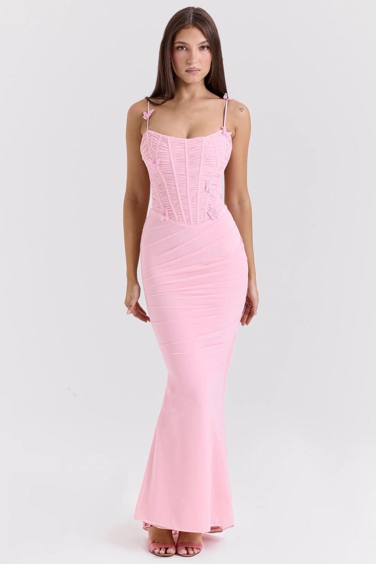 Pink Stretch Mesh Butterfly Maxi Dress 49741