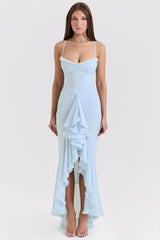 Ice Blue Mesh Ruffled Front Gown 12508