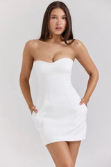 White Strapless Twill Mini Dress 23821