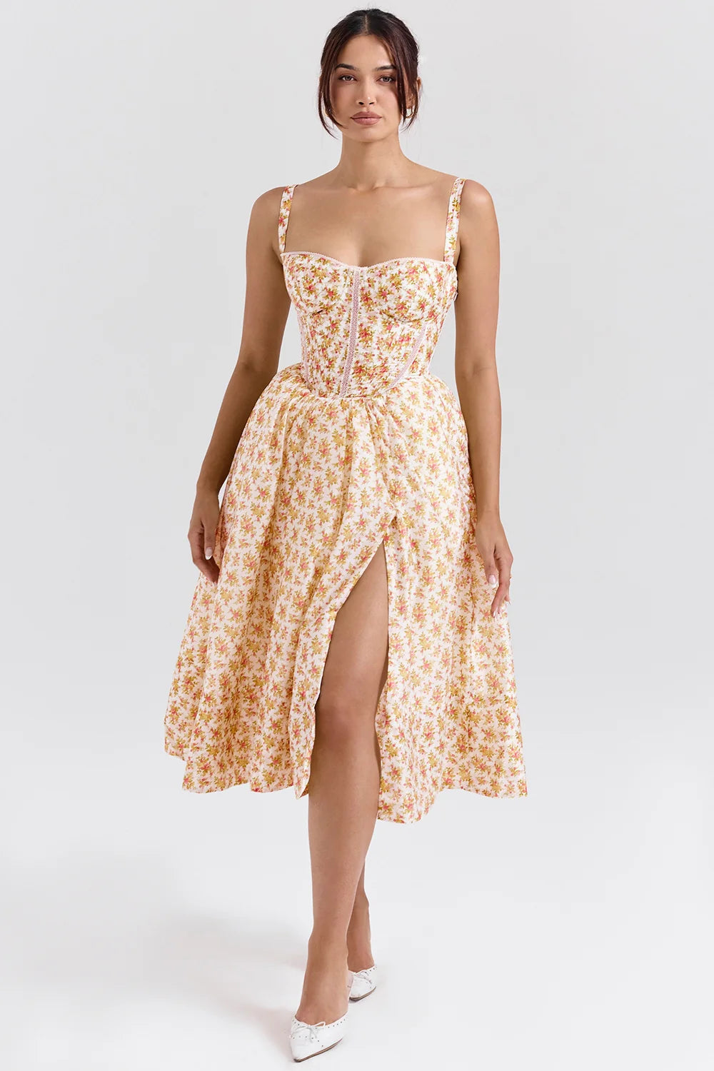 Royal Rose Print Corset Midi Sundress