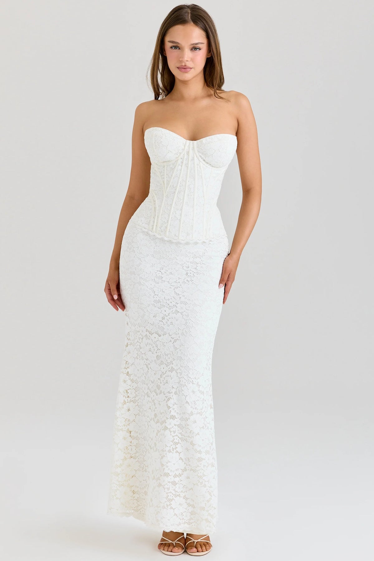 Ivory Lace Corset Maxi Dress 12749