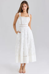 White Stretch Cotton Broderie Anglaise Midi Dress 44870
