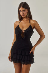 Avani-Deep-V-Ruffle-Mini-Dress-Black