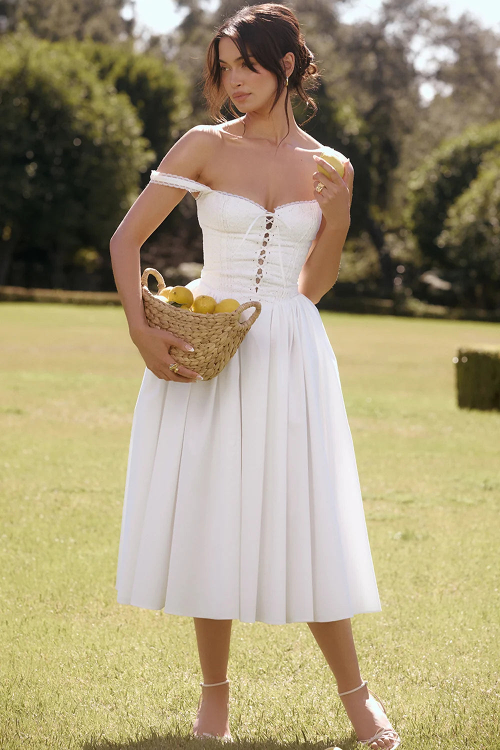 White Broderie Anglais Cotton Midi Dress