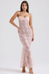 Rose Pink Lace Godet Gown 55988