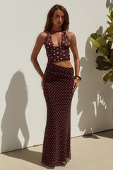 Valeria Halter Cutout Maxi Dress Choc Lemon Polka