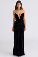 Black Velvet Deep Plunge Maxi Gown Limited Edition