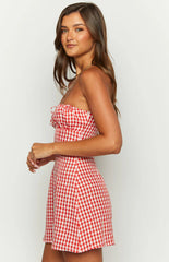 Faith-Red-Gingham-Strapless-Mini-Dress