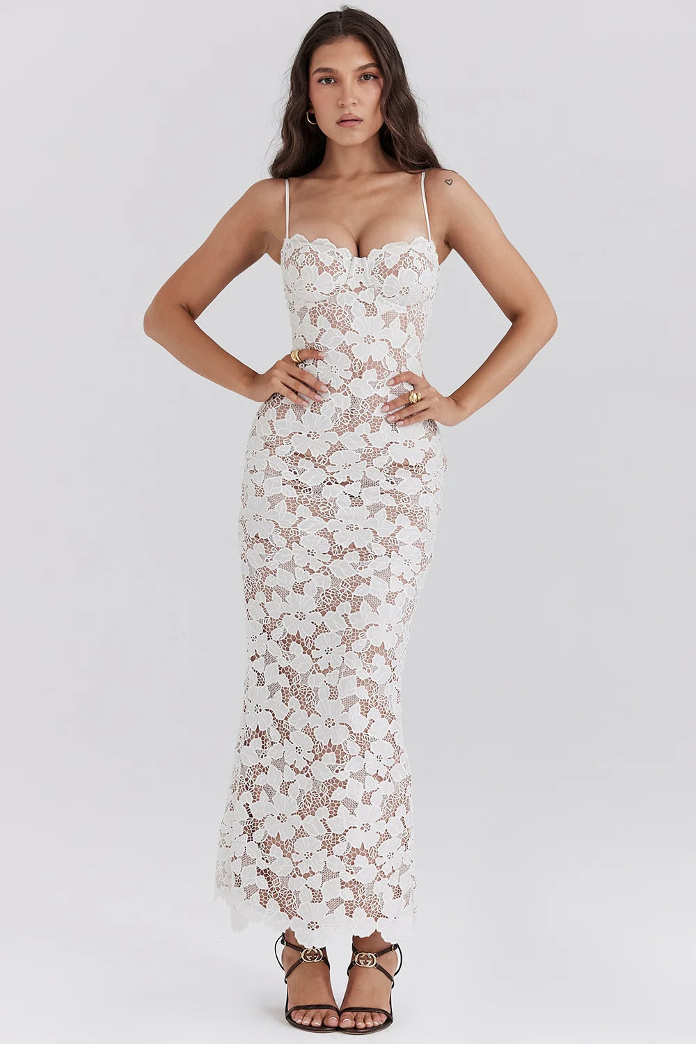 White Floral Embroidered Maxi Dress 70263