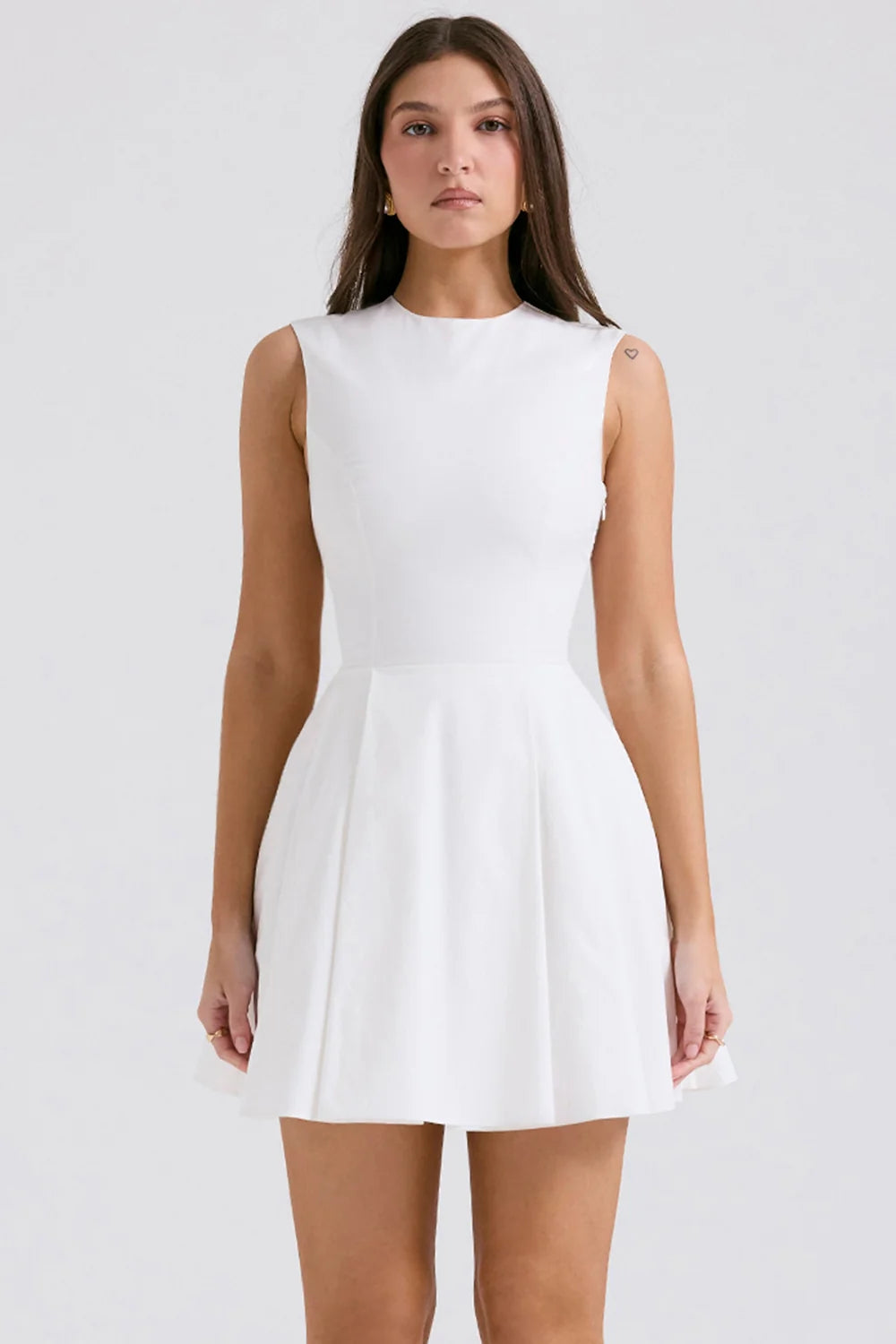 White Pleated Cotton Mini Dress 75650