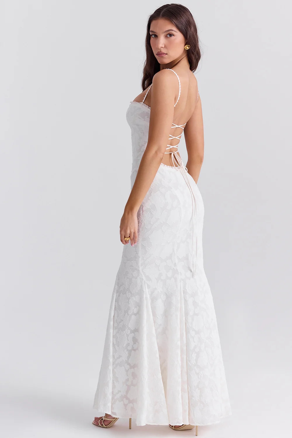 Ivory Lace Up Back Maxi Dress 67496