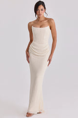 Ivory Beaded Embellished Strapless Bridal Gown