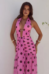 Adrianna-Plunge-Ruched-Maxi-Dress-Musk-Choc-Polka
