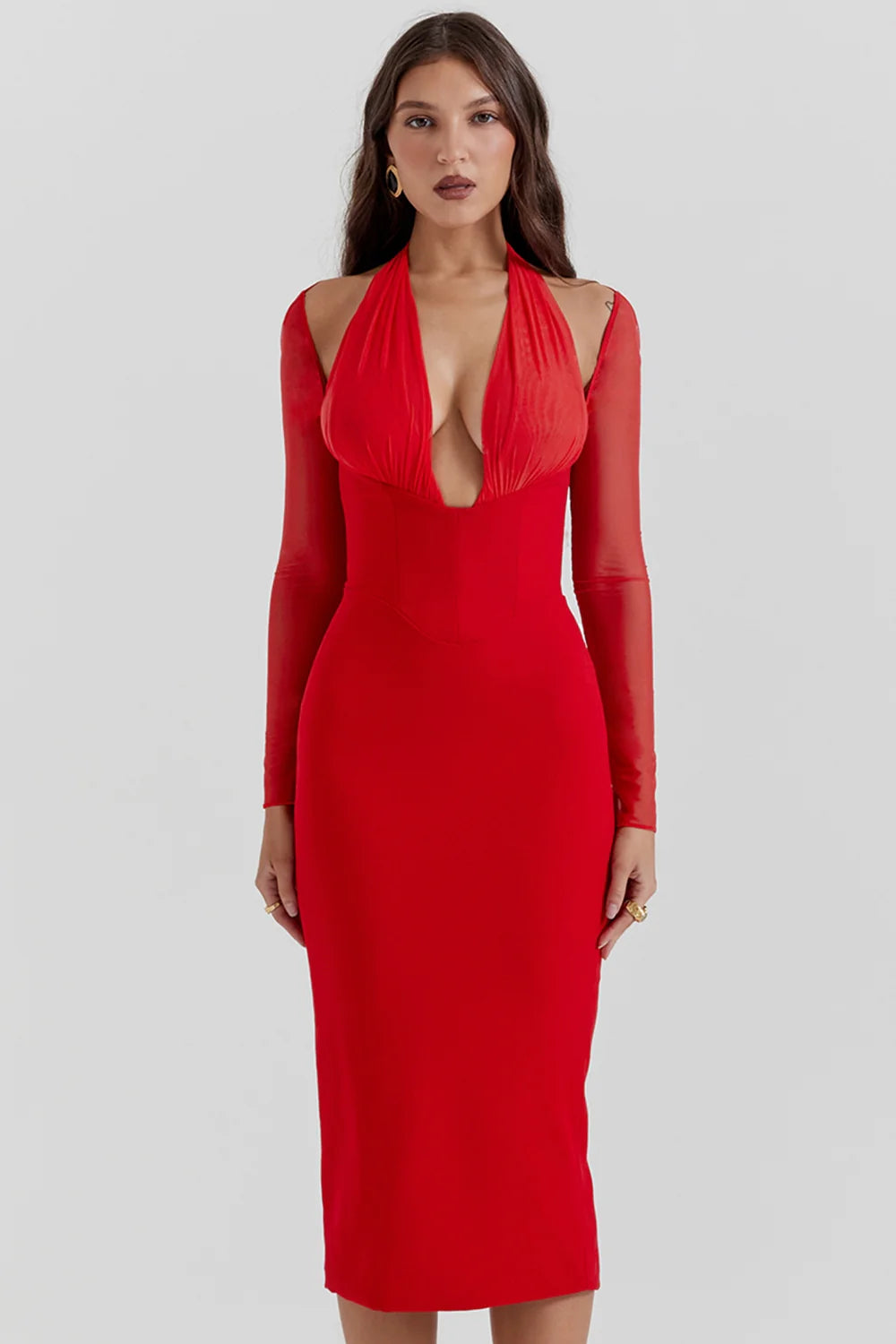 Scarlet Plunge Midi Dress 81944