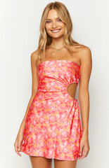 Arthur-Orange-Floral-Print-Strapless-Mini-Dress