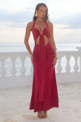 Flora Cut Out Halter Maxi Dress Cherry