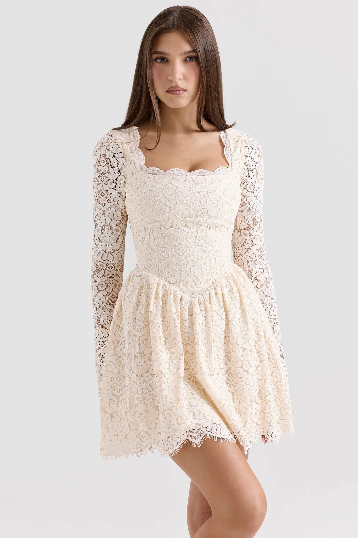 Cream Lace Long Sleeve Mini Dress 78995