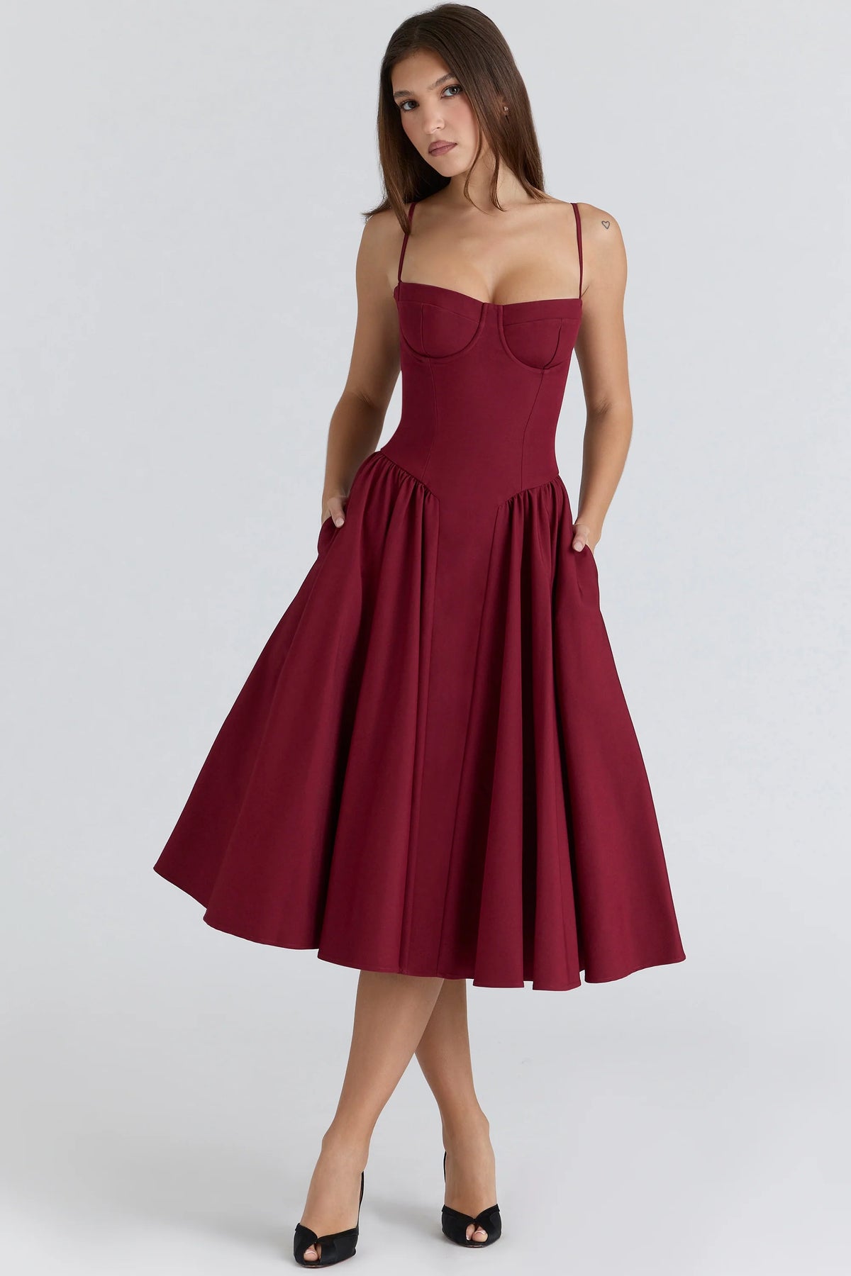 Wine Corset Midi Dress