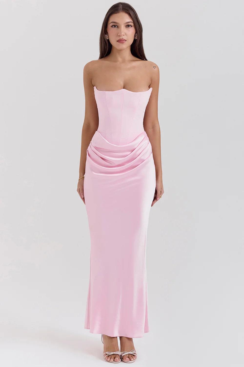 Rose Shadow Strapless Corset Maxi Dress 16129