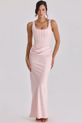 Blush Pink Satin Gathered Maxi Dress