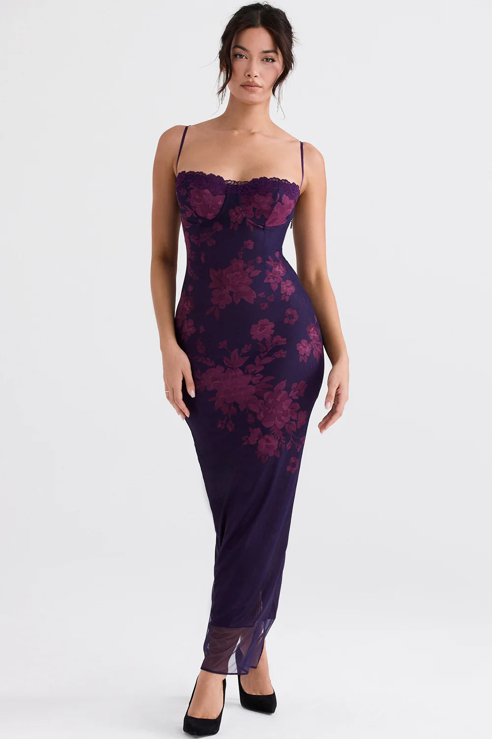 Grape Floral Print Maxi Dress