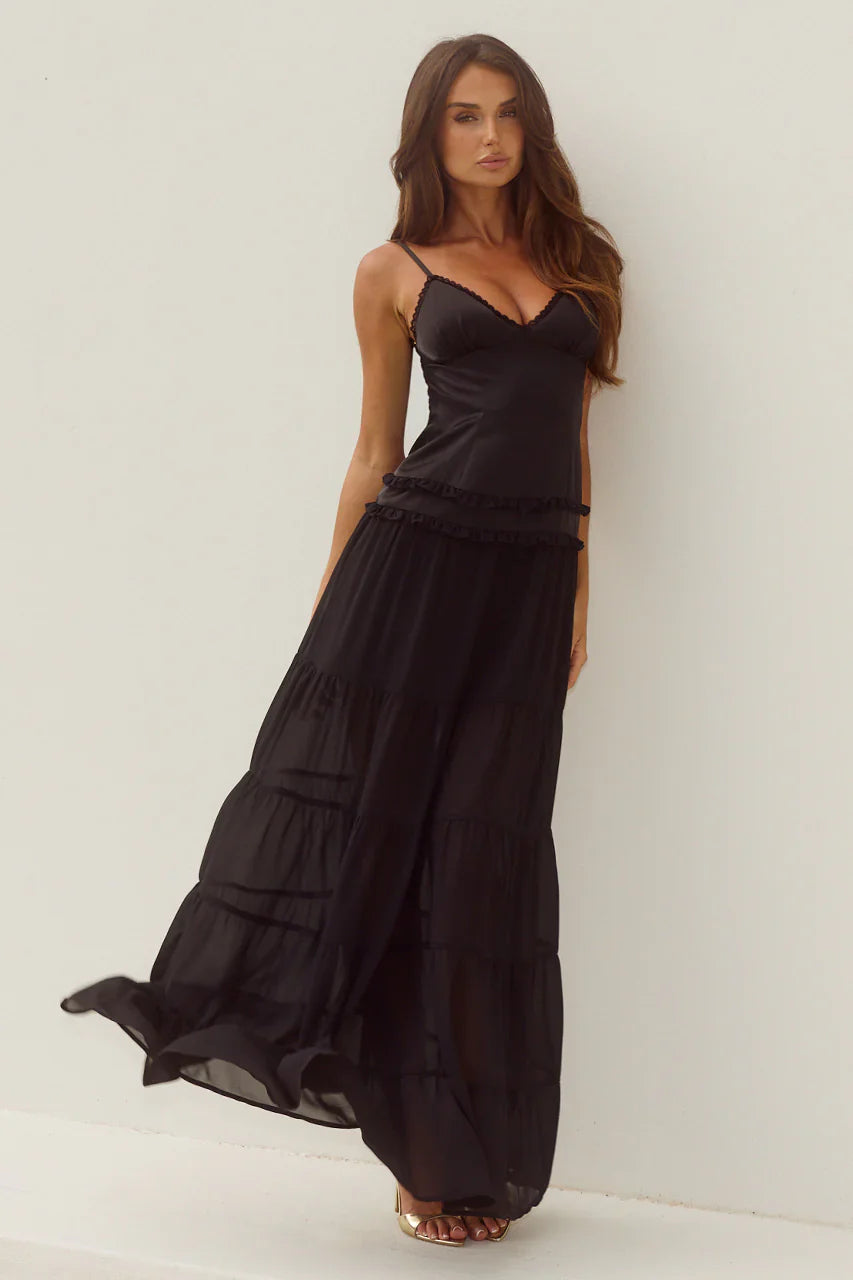 Rosetta Backless Tiered Maxi Dress Black