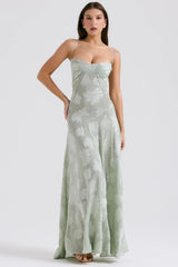 Pistachio Floral Lace Back Maxi Dress 36959