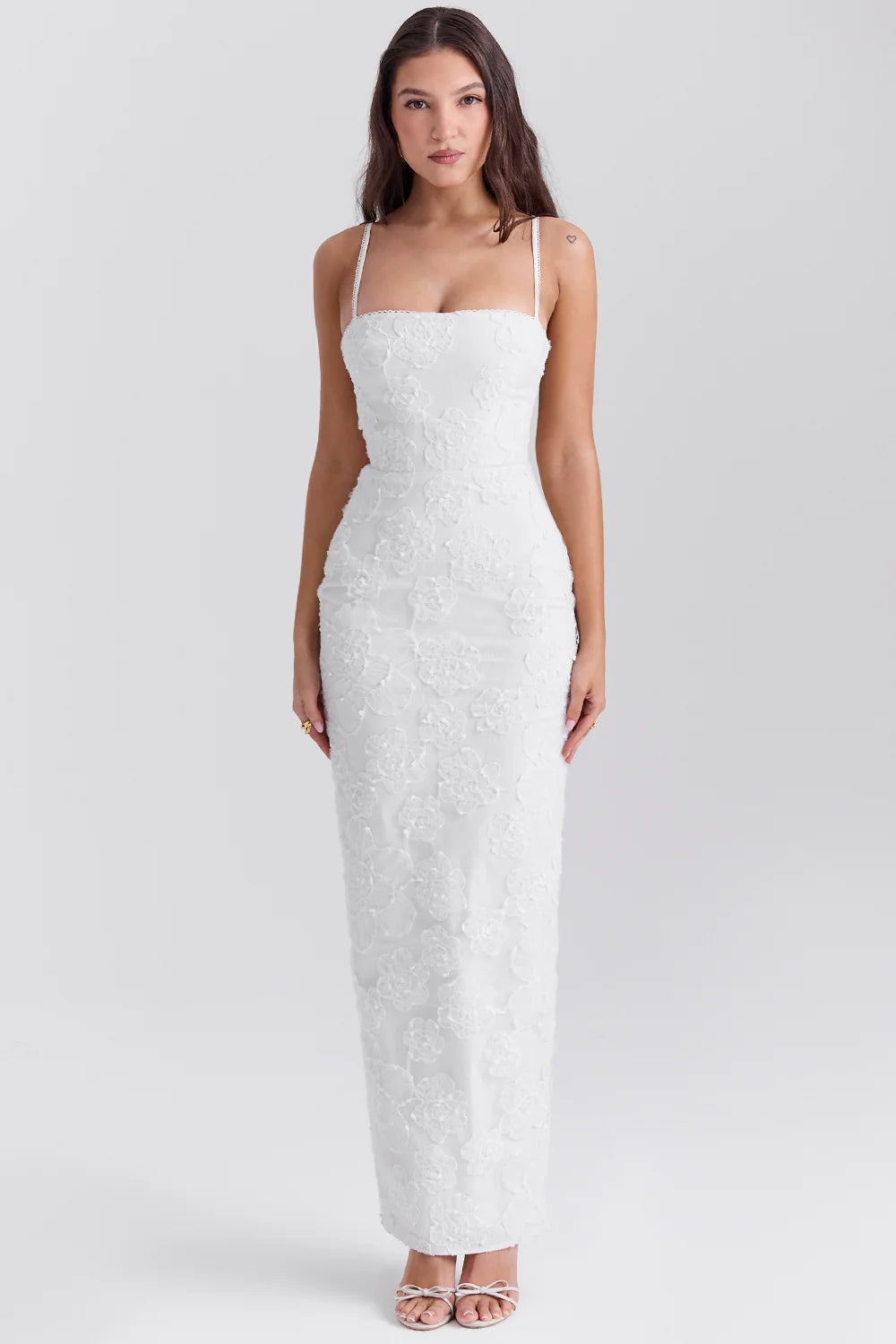 White Floral Lace Maxi Dress 79095