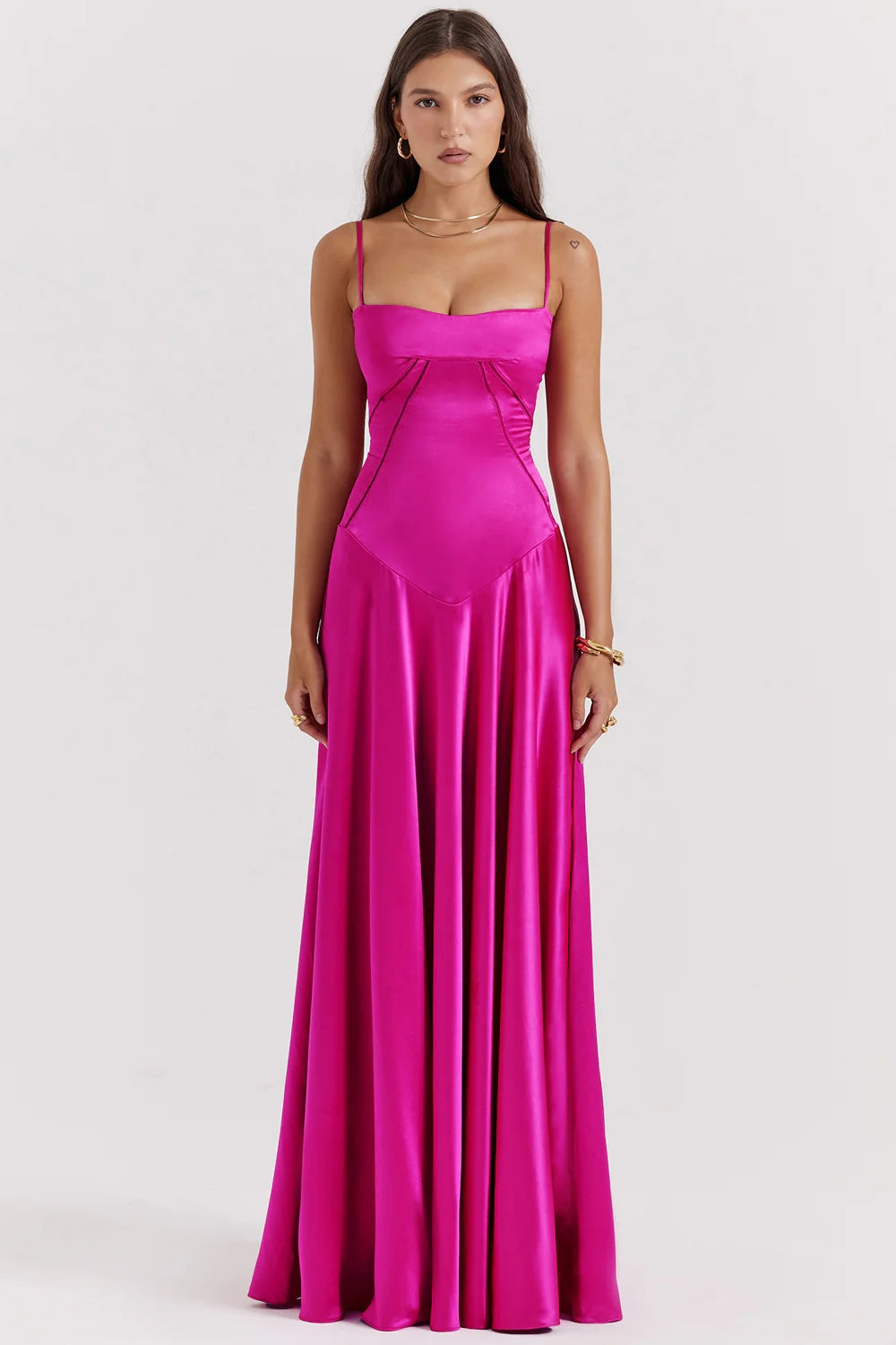 Fuchsia Lace Up Maxi Dress