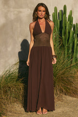 Fernanda Plunge Halter Maxi Dress Bitter Chocolate