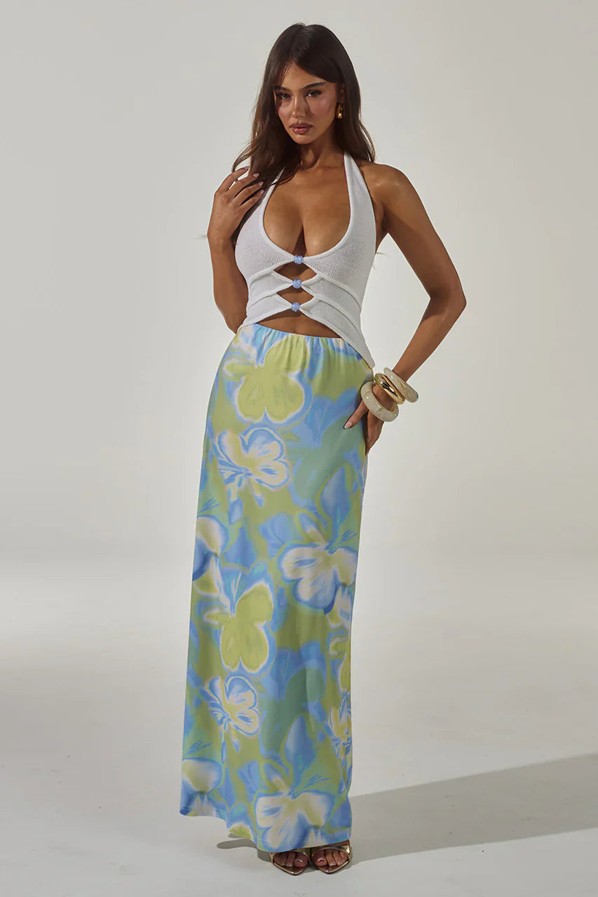 Keagan Cutout Knit Maxi Dress White Lana Green
