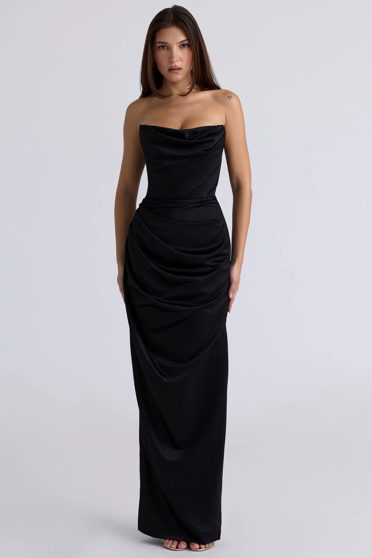 Black Satin Strapless Corset Maxi