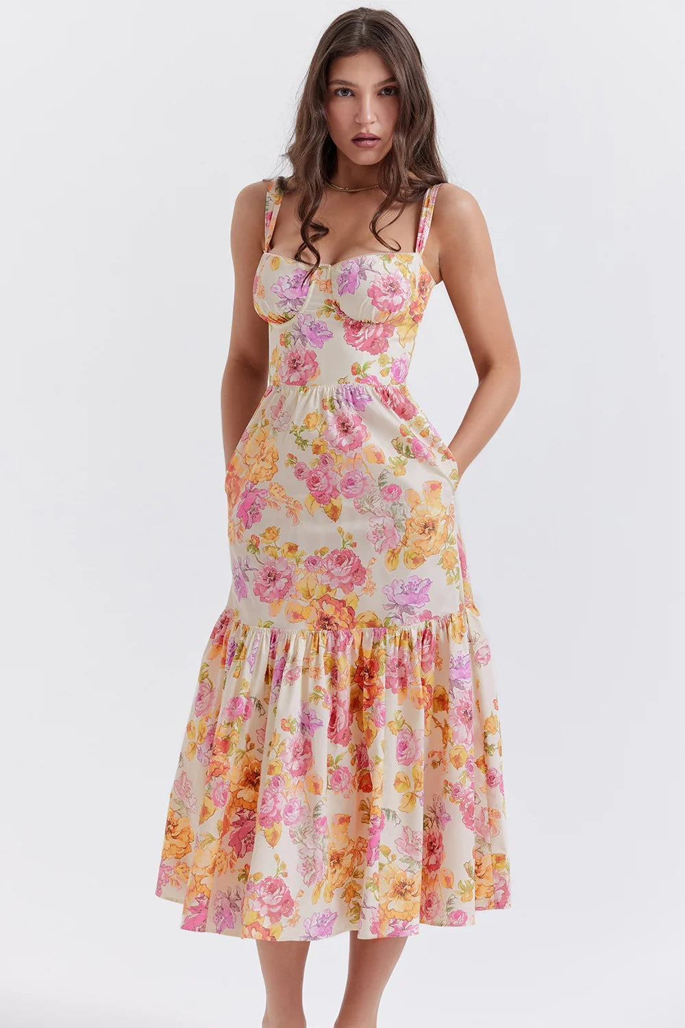 Ivory Floral Midi Sundress