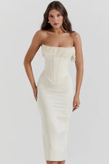 Vintage Cream Embellished Strapless Dress 67323