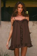 Kristia Flounce Ruffle Mini Dress Bitter Chocolate