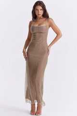 Cafe Au Lait Beaded Maxi Dress Limited Edition
