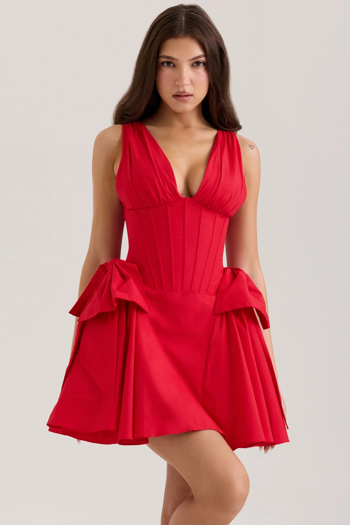 Red Cotton Bow Mini Dress