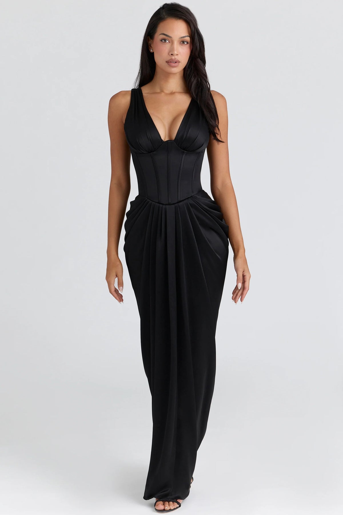 Black Satin Hourglass Maxi Dress Limited Edition