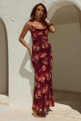 Benito Cowl Cross Back Maxi Dress Eliana Red
