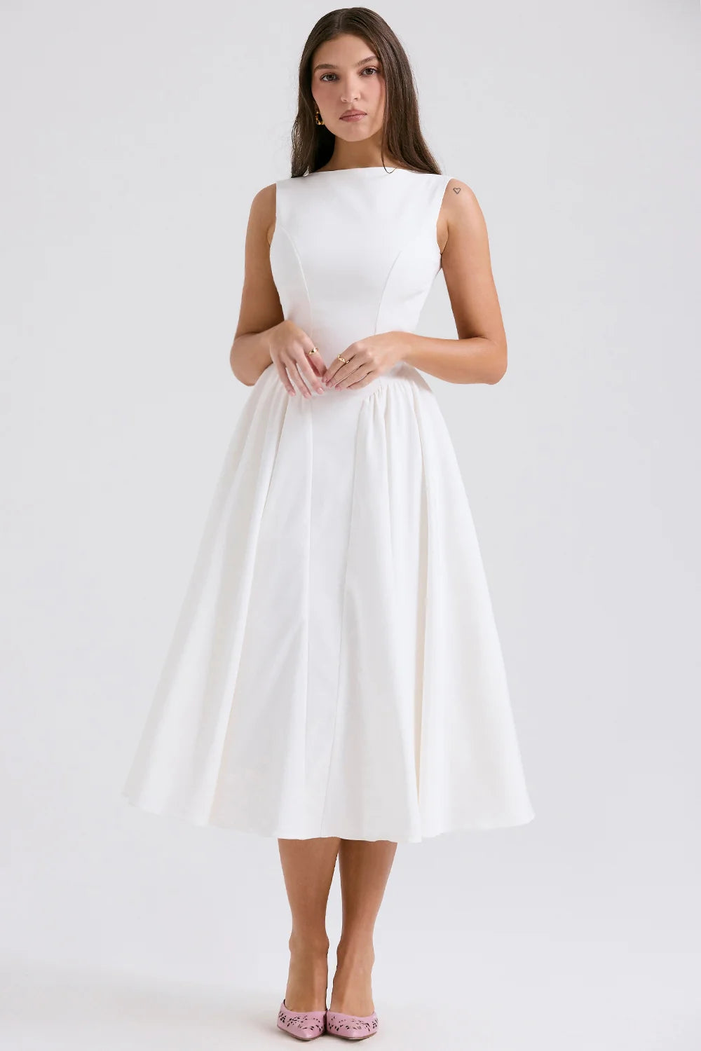 White Twill Midi Sundress